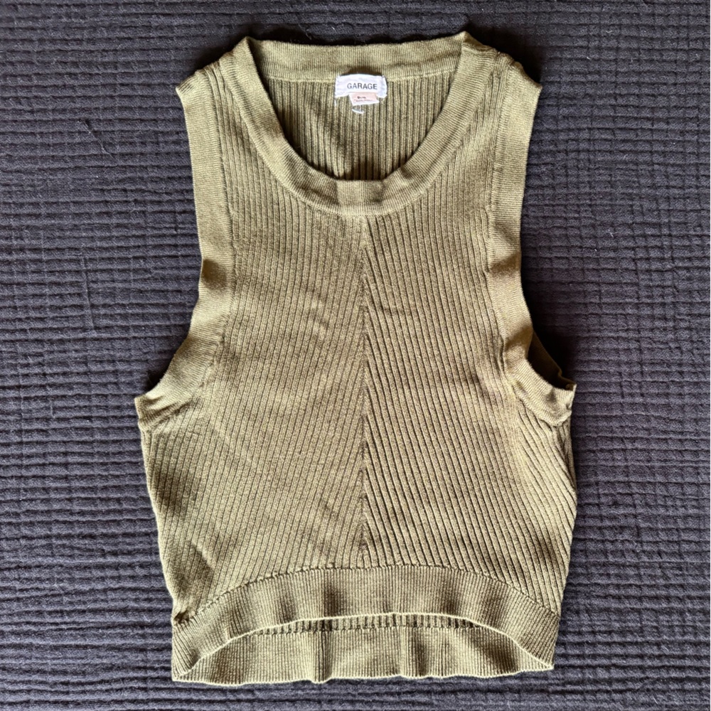Garage Olive Ribbed Knit CropTop